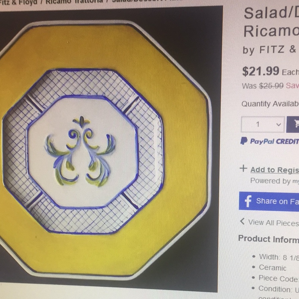 Set of 4 Fitz & Floyd salad/dessert plates - Picture 5 of 5